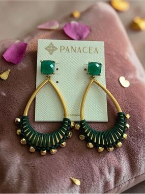 Panacea Cache Gold & Emerald Green Wrapped Teardrop Earrings
